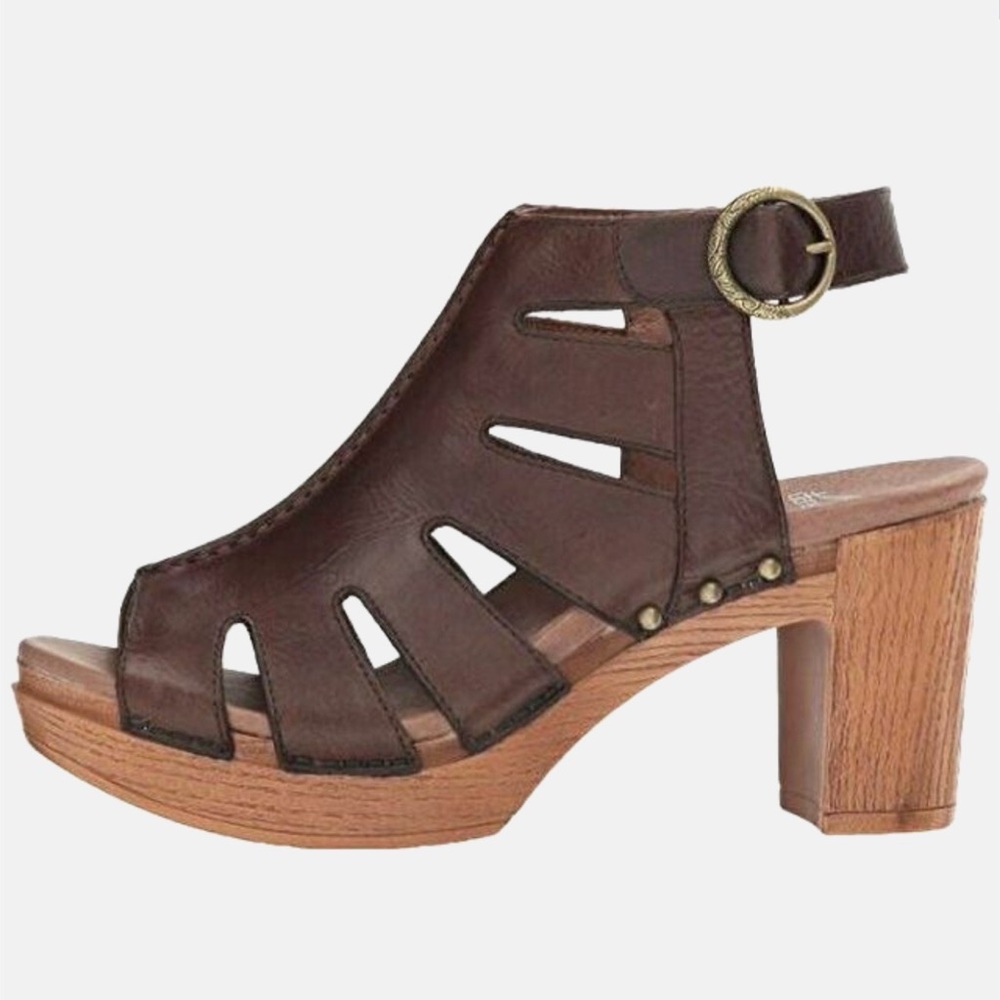 Dansko Demetra Brown Leather Platform Heels Sandal - Picture 3 of 5